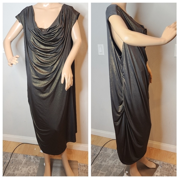 NWT Avenue Gold Metallic Black Stretchy Sleeveless Drape Neck Dress Sz 26/28 4X - Picture 7 of 14